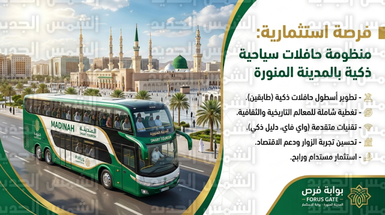أمانة منطقة المدينة المنورة تعلن طرح فرصة استثمارية لإنشاء وتشغيل منظومة حافلات سياحية متطورة عبر بوابة فرص