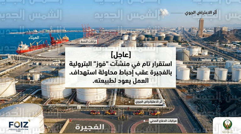 الدفاعات الجوية الإماراتية تعترض طائرة مسيرة وسقوط حطامها يتسبب في حريق محدود بالفجيرة دون وقوع إصابات