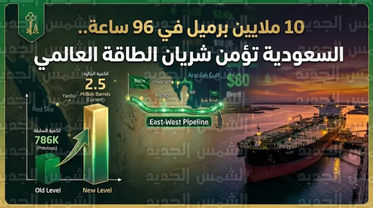 المملكة تنجح في ضخ 10 ملايين برميل نفط عبر مسارات بديلة لتفادي توترات مضيق هرمز