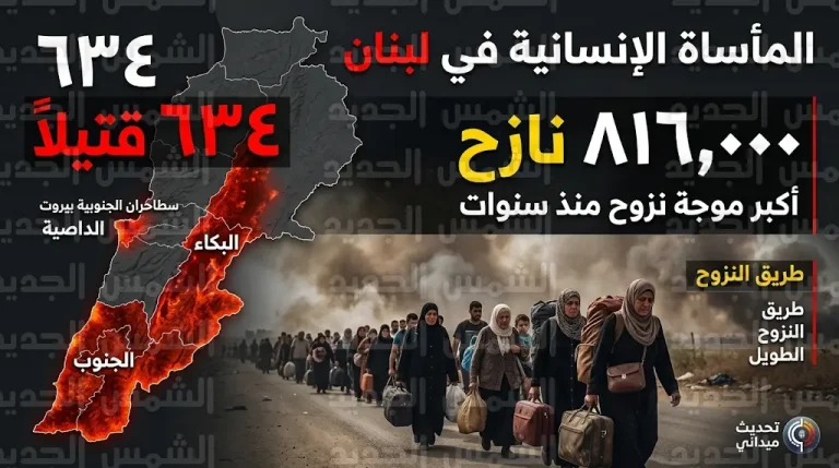 حصيلة دامية للعدوان على لبنان بارتفاع عدد القتلى إلى 634 والنازحين يتجاوزون 816 ألفاً