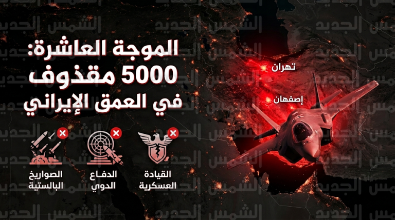 سلاح الجو الإسرائيلي يعلن تنفيذ الموجة العاشرة من الغارات الجوية في العمق الإيراني باستخدام 5000 مقذوف